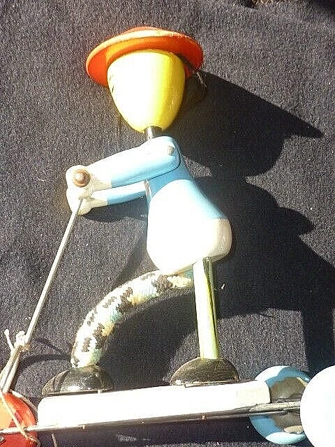 Jouet à Tirer En Bois Vintage Vilac - Mickey Et Donald En Tandem - Ancien - Occasion à Restaurer