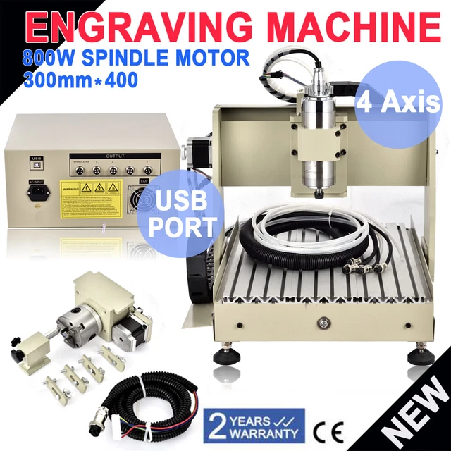 800W USB 4Axis 3040 CNC Router Engraver Milling Drilling 3D Cutter Machine EU