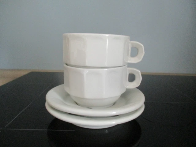2 grandes tasses Soucoupes bistrot en porcelaine blanche, Pillivuyt vintage N°2