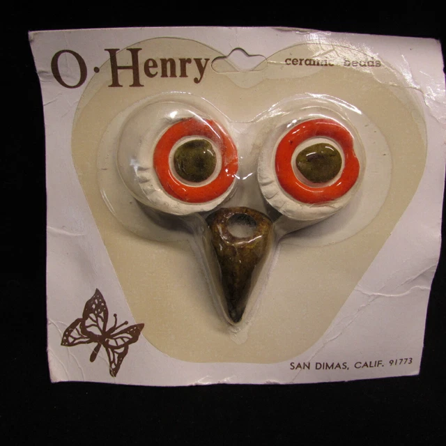 Owl Eyes Beak Ceramic Macrame Beads Orange Brown New Vintage