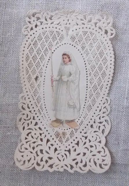 Image pieuse ancienne XIXe - papier dentelle découpé - Canivet