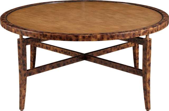 Cocktail Table PORT ELIOT Tapered Splayed Legs Round X-Stretcher Gold Leaf