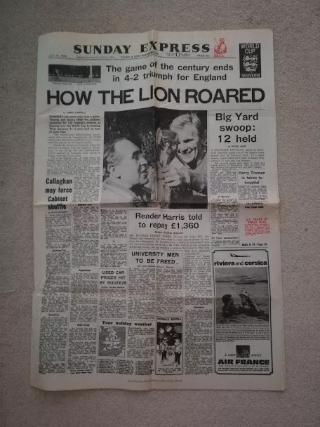 England 1966 World Cup Final Report Newspaper - Sunday Express Reprint Issue