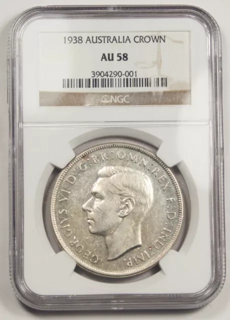 1938 Australia George VI Silver CROWN Coin NGC AU58 About Uncirculated KEY DATE