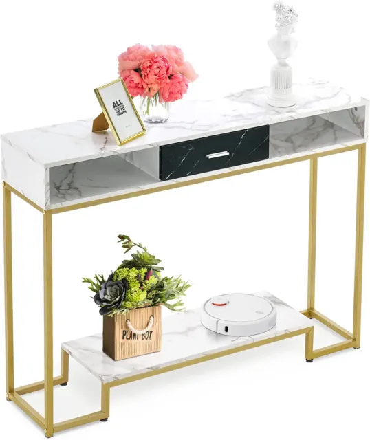 Ivinta Console Table with Storage Drawer,Modern Narrow Sofa Table with Shoe Rack