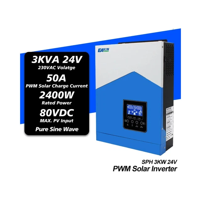 Onduleur Hybride Hors Réseau Onde Sinusoïdale Pure 3KVA 2400w 230vac Battery Charger 40a 24v 50 60hz Hybrid Inverter Solar Charger Built In Mppt
