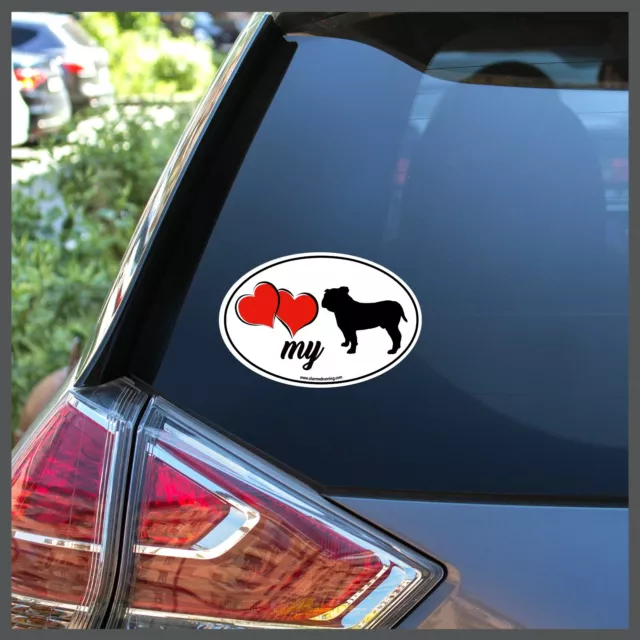 I Love HEARTS My English Bulldog Bull Dog Breed 4"x 6" Decal or Car Magnet