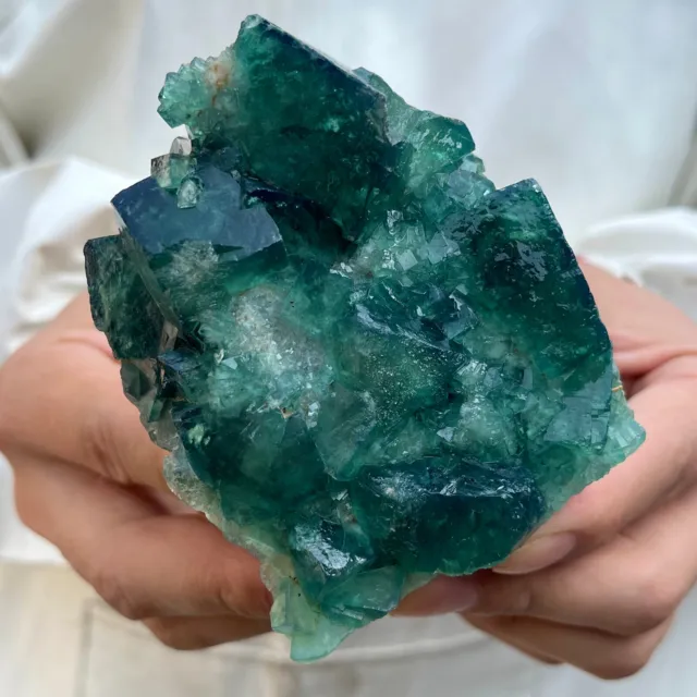 540g NATURAL Green Cube FLUORITE Quartz Crystal Cluster Mineral Specimen