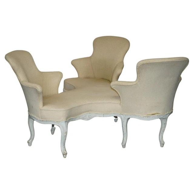 Exquisitely Shaped Antique Victorian 3 Person Conversation Tete A Tete Sofa Seat