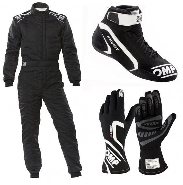 OMP Set Tuta Guanti Scarpe Pacchetto Scarpe per Go Karting e Rally Racing NERO