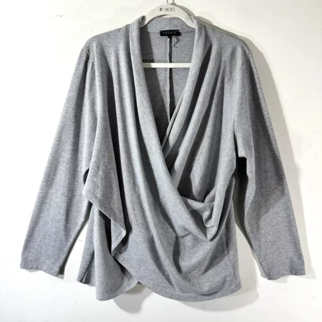 1.STATE Cross Front Women's V-Neck Long Sleeve Gray Knit Top Size XXL Draping
