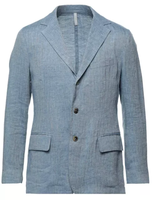 120% Lino Bright Blue Linen Men's Slim Fit Blazer Jacket Size US 2XL