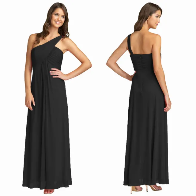 Elegant One Shoulder Crisscross Evening Party Dress Formal Night Gown Black