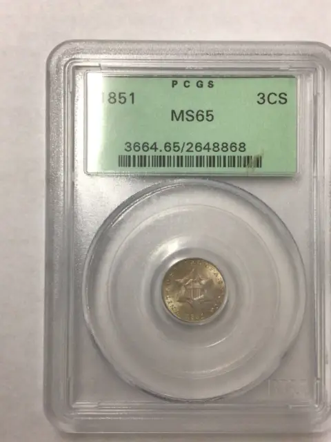 1851 Three Cent Silver PCGS Certified MS-65 Rare Uncirculated Coin 8868