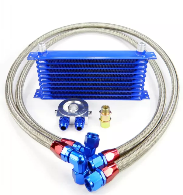 Aluminium Ölkühler Zusatz-Ölkühler 10 Reihen Nachrüst-Satz Universell  Blau An10