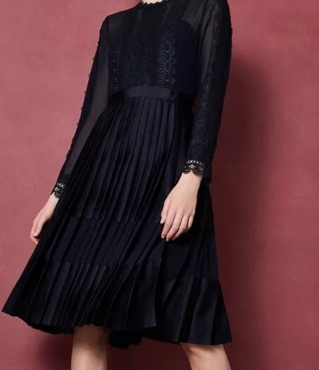 Ted baker looez lace trim pleated midi dress sales