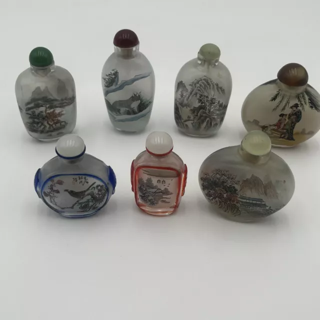 Estate Lot Antique Chinese Reverse Inside Painted Glass Landscape Snuff Bottles