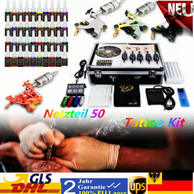 Profi Tätowierung Komplett Tattoo Kit Set Tätowier Maschine 50 Nadeln