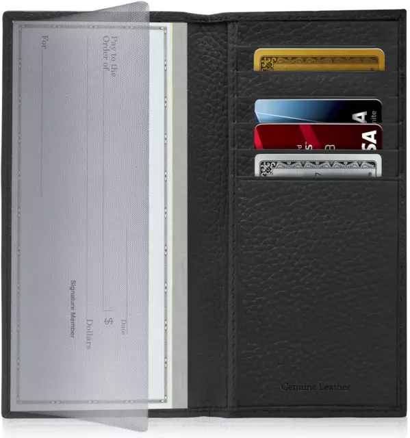 Genuine Leather Checkbook Cover Card Holder Wallet For Men & Women RFID Blocking