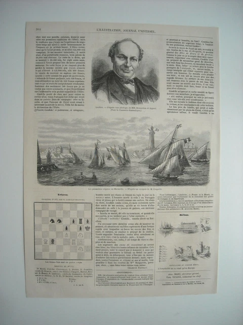 Gravure 1861. Adolphe Leclere, Comedien Ne A Reims. Premieres Regates Marseille.