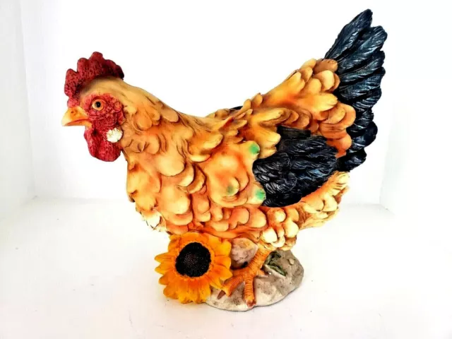 VTG Resin Farmhouse Collectible 10" Hand Painted Rooster Chicken Figurine Statue