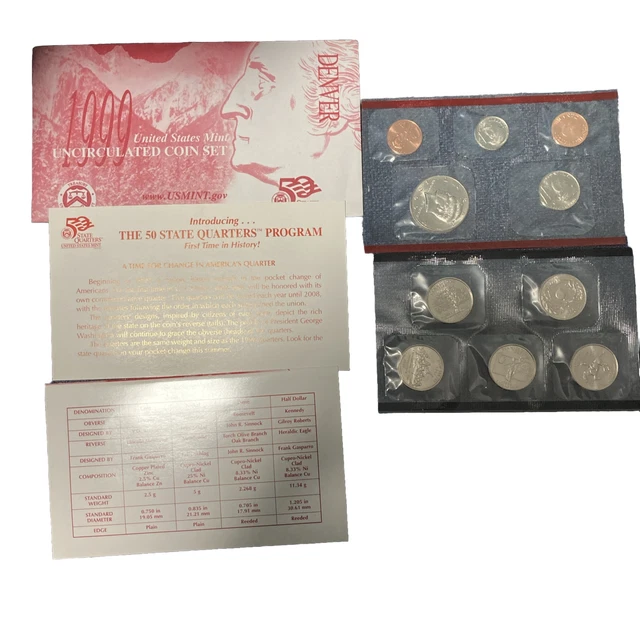 1999 United States US Mint 20 Coin P & D Uncirculated Coin Set State Quarters