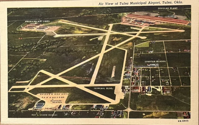 Tulsa Oklahoma Municipal Airport Aerial View Vintage Postcard c1940