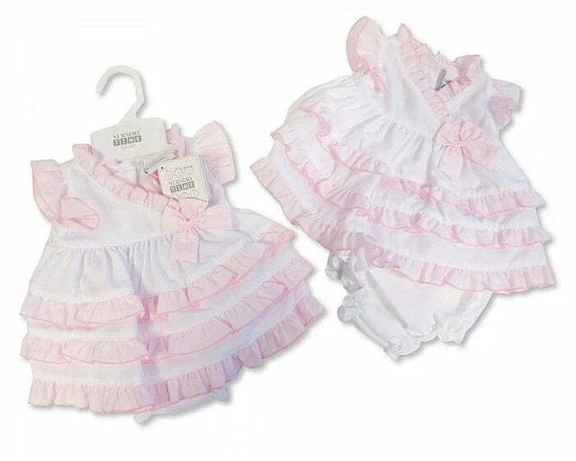 BNWT Piccolo Baby Prematuro Ragazze Bianco & Rosa Ruffles Abito 1.4-2.3kg