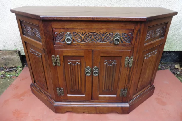 Old Charm Carved Oak Canted Corner Cupboard, Cabinet, 2 Doors, 1 Drawer, Tidy.