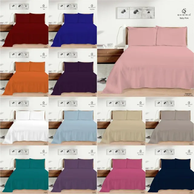 Plain Dyed Poly-Cotton FLAT SHEET Bed Sheets Single Double King Size Pillow Case