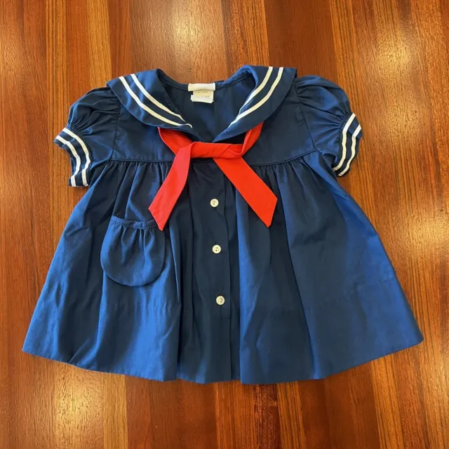 VTG C.I. Castro & Co Vintage Baby Navy Sailor Dress USA Nautical Infant Size 6M 2