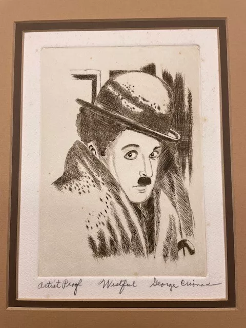 GEORGE CRIONAS Hand Signed Artist Proof  Etching of Charlie Chaplin "Wistful"