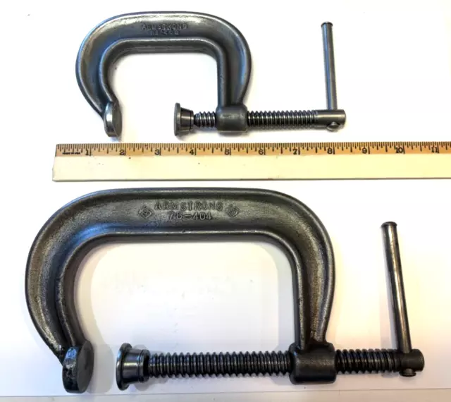 2 Vintage Armstrong Heavy Duty C-Clamps: No. 78-404 & No. 402 Excellent Cond.