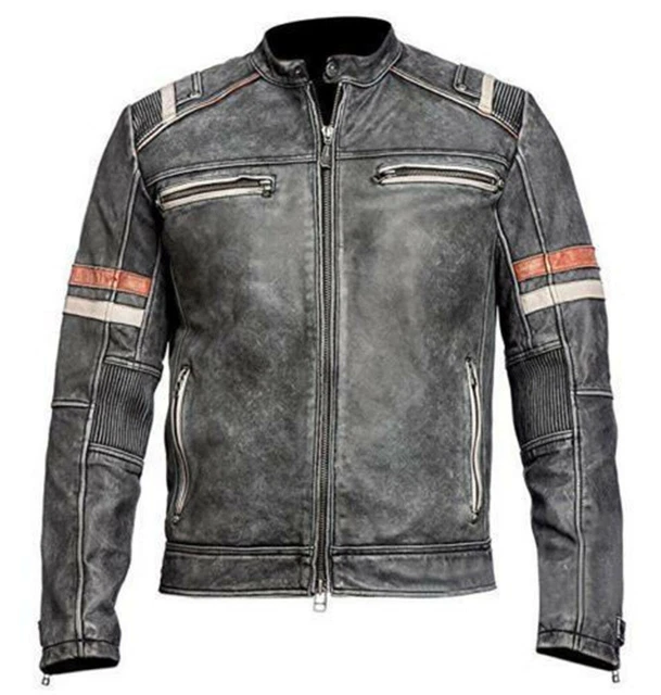 Giacca Uomo Cafe Racer Biker Retro Moto Nero In Pelle Effettivata