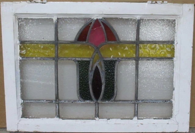 MIDSIZE OLD ENGLISH LEADED STAINED GLASS WINDOW 25" x 17.25"