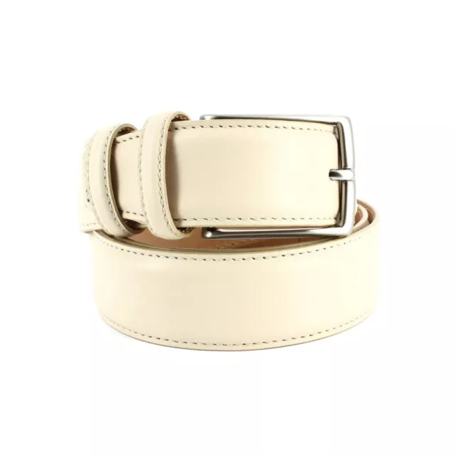 Robert Charles. Ceinture classiques. RANCH, Cuir. Blanc crème. Uni. FABRIQUE EN