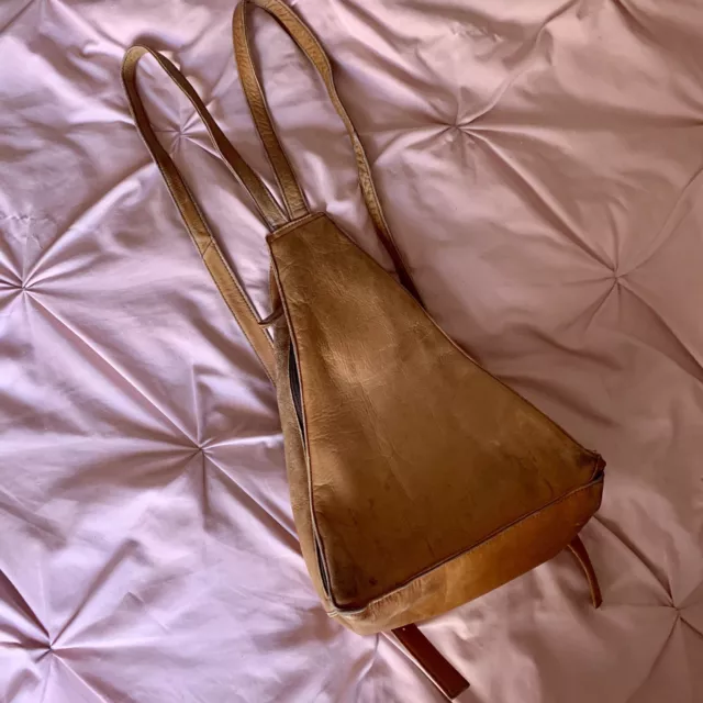 Vintage Frye Brown Leather Sling Triangular Backpack *read