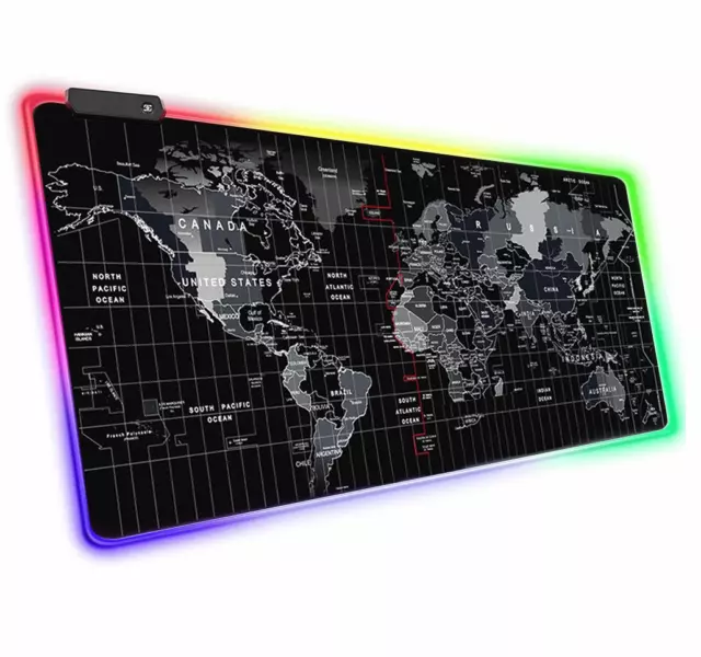 Nouveau grand tapis de souris d'ordinateur couleur LED carte du monde tapis...