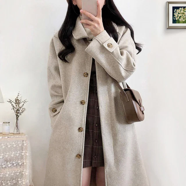 Manteau Femme Hiver En Laine – Trench Boutonné épais, Coupe-vent élégant, Mi-long Pour Automne Et Hiver - 6