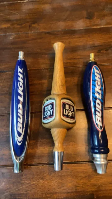 VINTAGE BUDLIGHT Beer Taps. 2 Wooden 1 Plastic COLLECTABLE