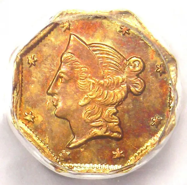 1853 Liberty California Gold Dollar G$1 BG-522 R6. PCGS UNC Det (MS) - Rarity-6+
