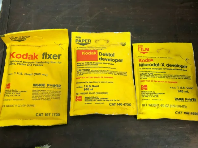 Vintage Lot of 3 Kodak - 1 Kodak Fixer, 1 Kodak Dektol, 1 Kodak Microdol-X Devel