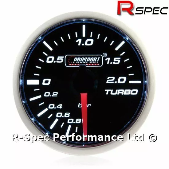 NEW MECHANICAL Prosport 52mm Smoked Super White Turbo Boost Gauge - BAR