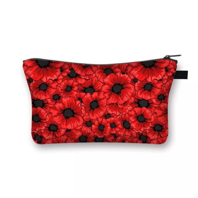 fr Red flowers Printed Hand Hold Travel Storage Cosmetic Bag Toiletry Bag