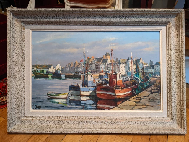 Tableau XXe René UCHAY (1917-2001) Bateaux  Pêche Bretagne Croisic Huile Toile