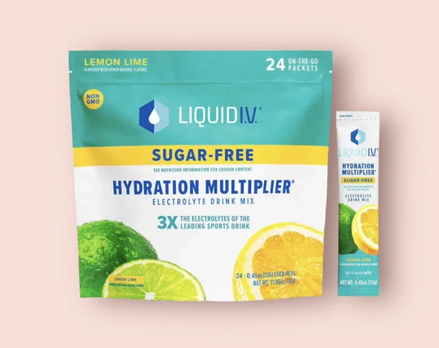 LIQUID IV, SUGAR Free Hydration Multiplier, Electrolyte Lemon Lime