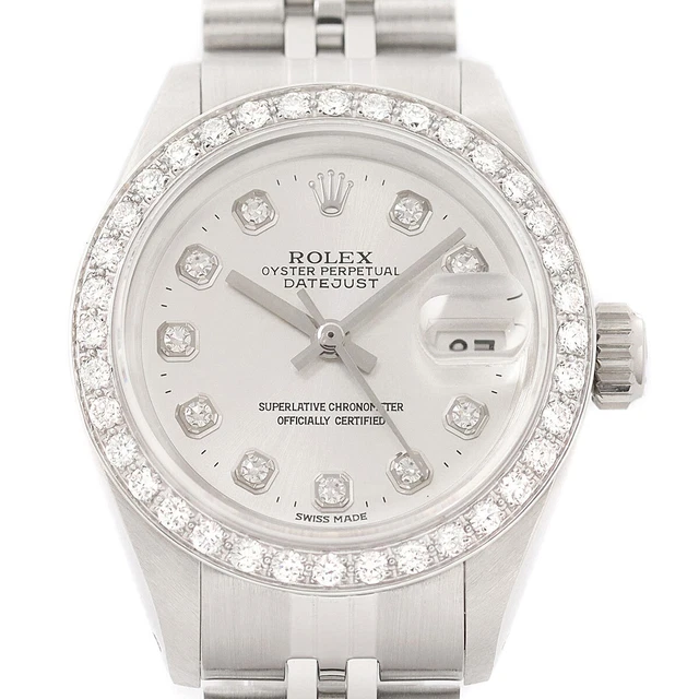 Rolex Ladies Datejust 18K White Gold Steel Silver Diamond Watch w/ Jubilee Band