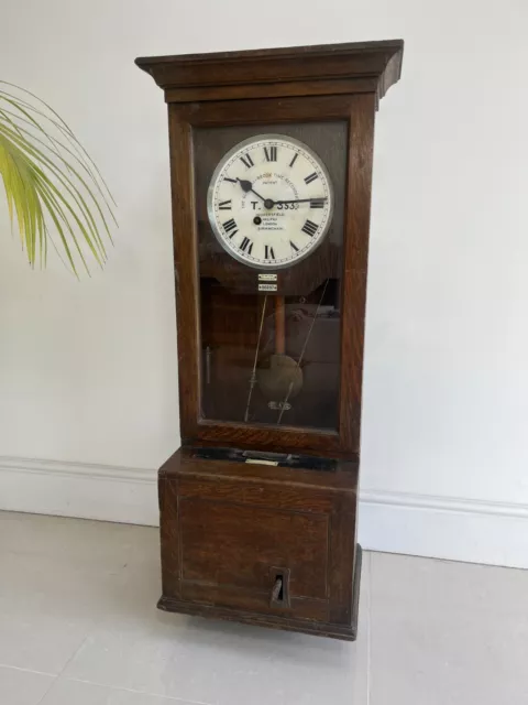 Gledhill Brook Fusee Clocking In Machine Oak Cased Clock 1939 Time Recorder 3