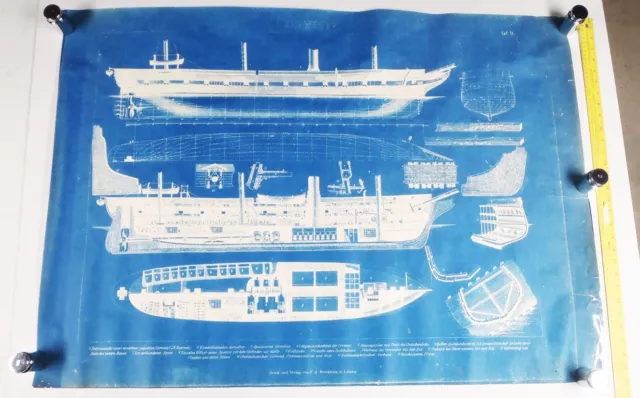 Antique F.A. BROCKHAUS Maritime Steamship Steamer Mechanical Blueprint Drawings