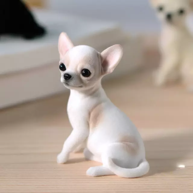 2.3" Simulation Chihuahua Model Mini Animal Dog Statue Desktop Decoration